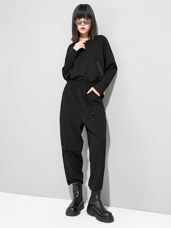 Simple Black Split-Joint High Waisted Casual Pants Bottom