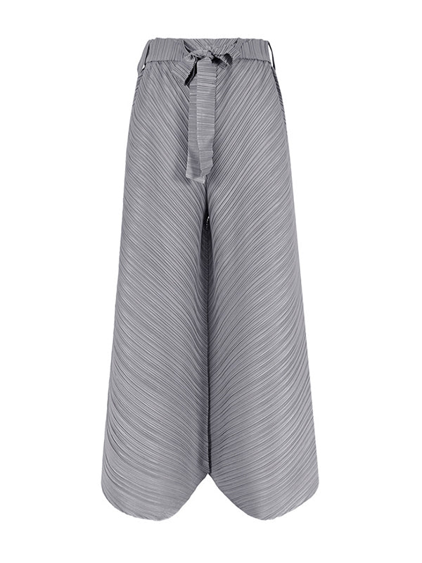 Wide Leg Loose Drawstring Pleated Tiered Casual Pants Bottoms