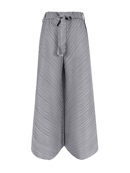 Wide Leg Loose Drawstring Pleated Tiered Casual Pants Bottoms