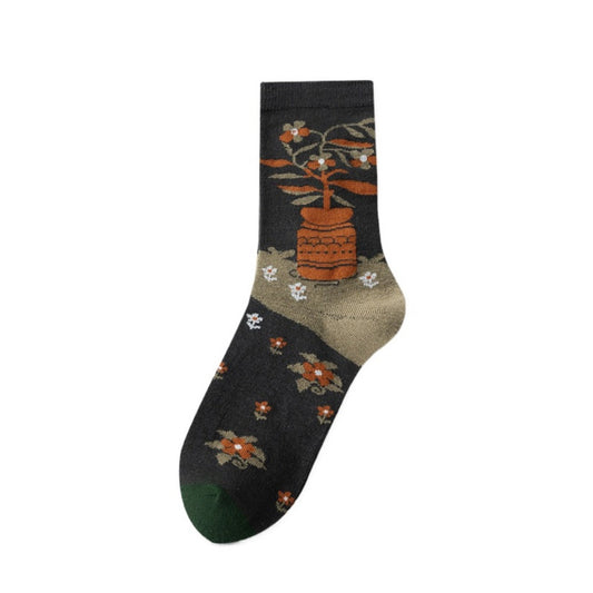 Rufia - Vintage Artistic Floral Mid-calf Socks - 5 Retro Colors