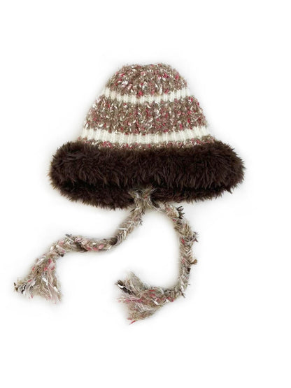 Haila - Striped Knitted Beanie with Braids
