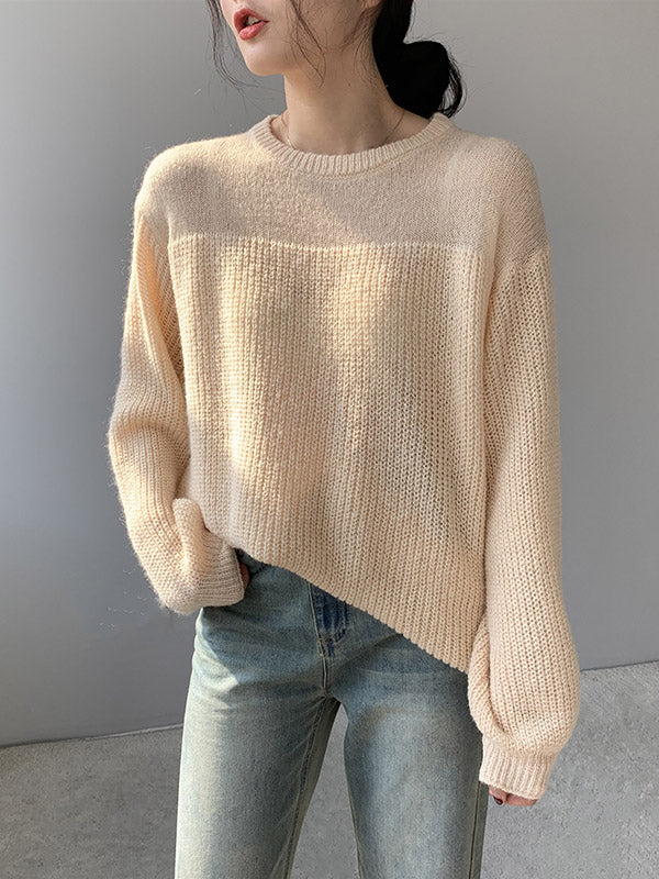 Urban Loose Solid Color Round-Neck Sweater Top