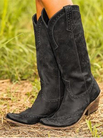 Plain Round Toe Casual Outdoor Knee Highthigh Heels Boots