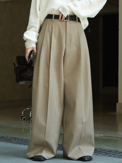 Urban Loose Wide Leg Pleated Solid Color Pants