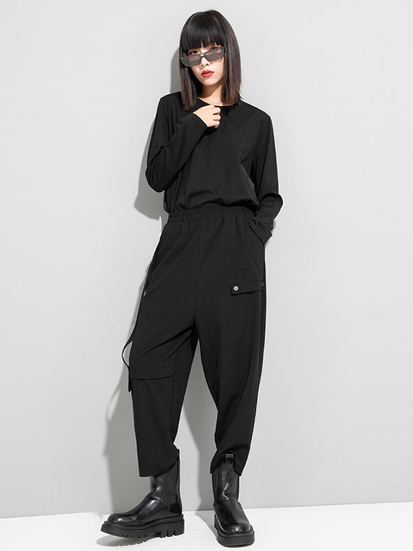 Simple Black Split-Joint High Waisted Casual Pants Bottom