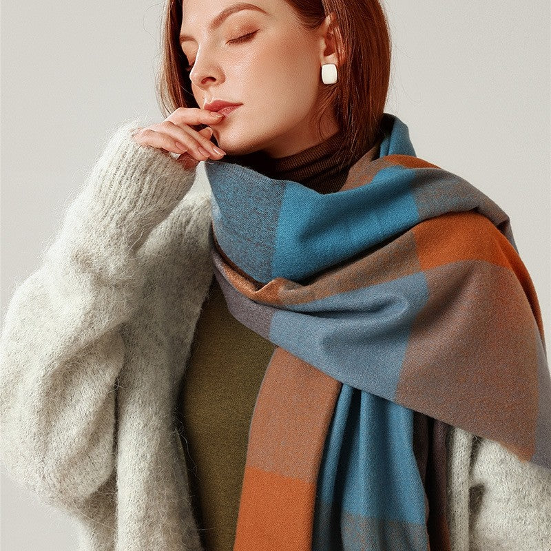 Plaid Print Striped Tasseled Shawl Scarf