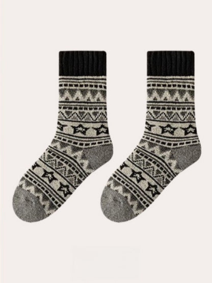Rufia - Thick Bohemian Pattern Mid-Calf Socks - Soft &amp; Warm