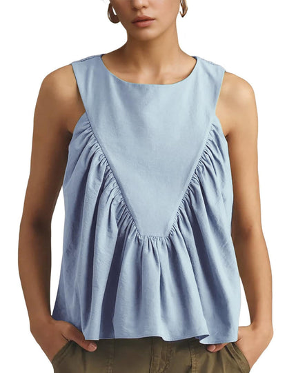 Solid Color Ruched  Sleeveless Tank Top
