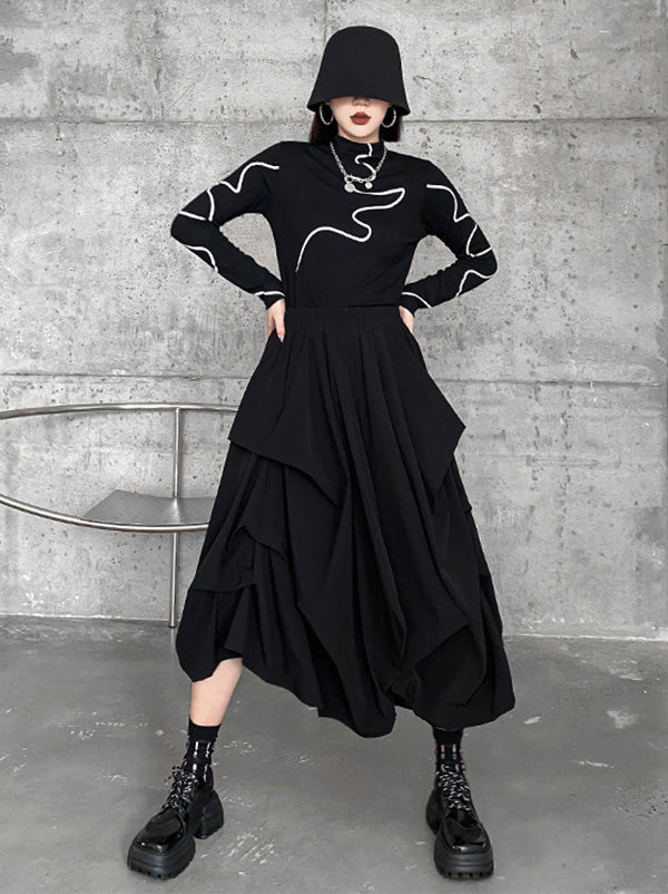 Fashion Irregularity Wide Leg Solid Color Elastic Waist Cropped Pants