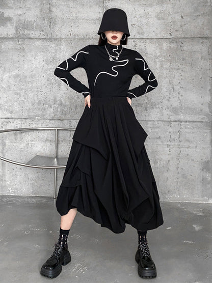 Fashion Irregularity Wide Leg Solid Color Elastic Waist Cropped Pants