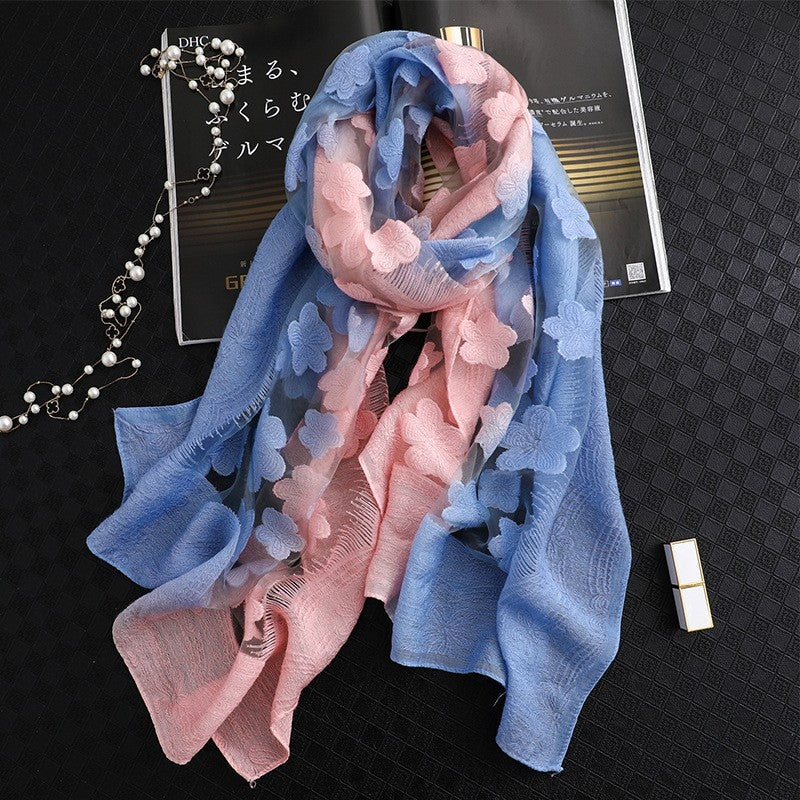 Women's Long Gradient Shawl: Sun-Protective Silk Scarf  Fashion Warm Neck Warmer
