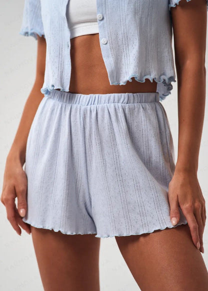 Short Sleeve Lounge Set Cotton Polyester Blend