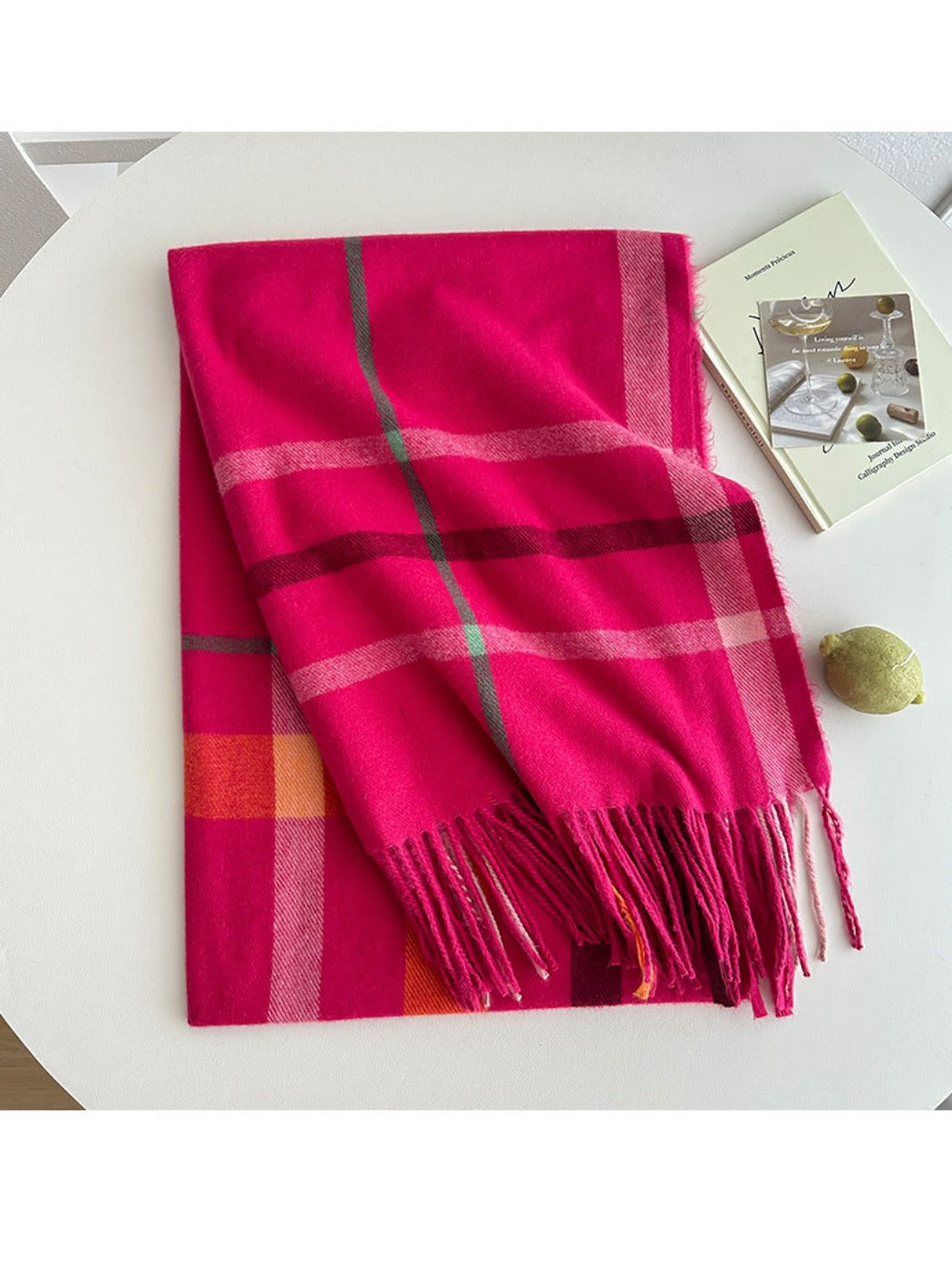 Scarvii - Reversible Color-Block Plaid Scarf with Fringe