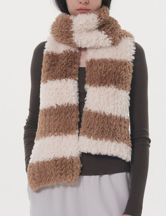 Plushed Striped Cute Color Block Scarves