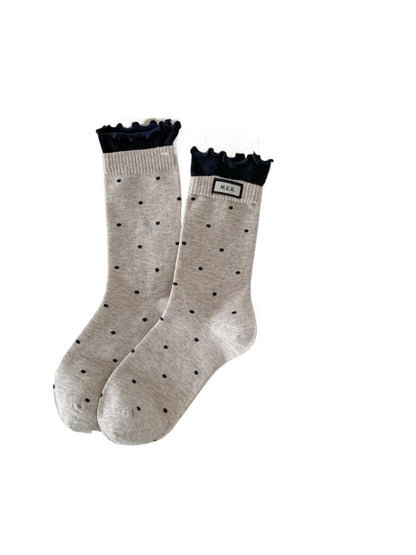 Rufia - Polka Dot Print Mid-Crew Socks with Ruffle Trim