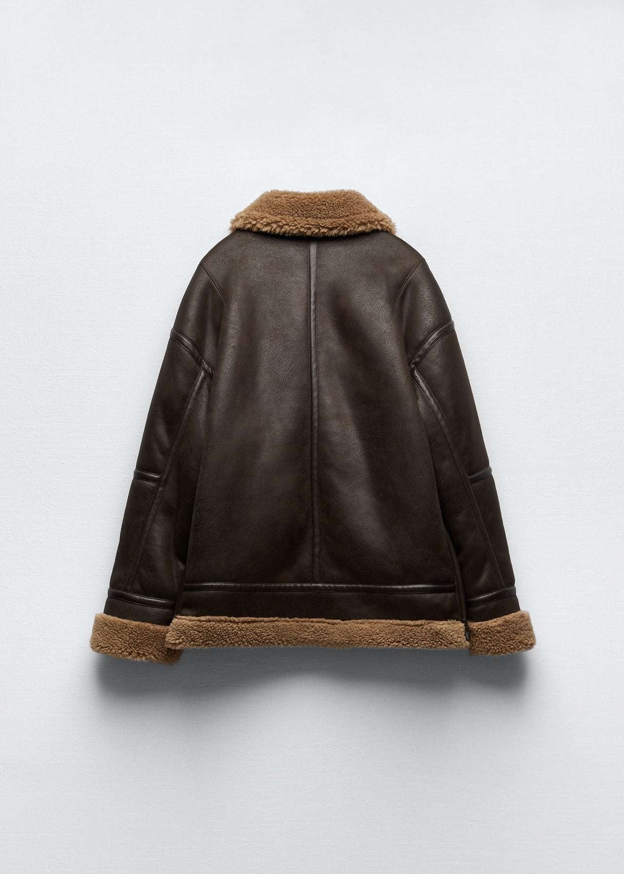 Lamb Fur Trimmed Faux Leather Aviator Jacket
