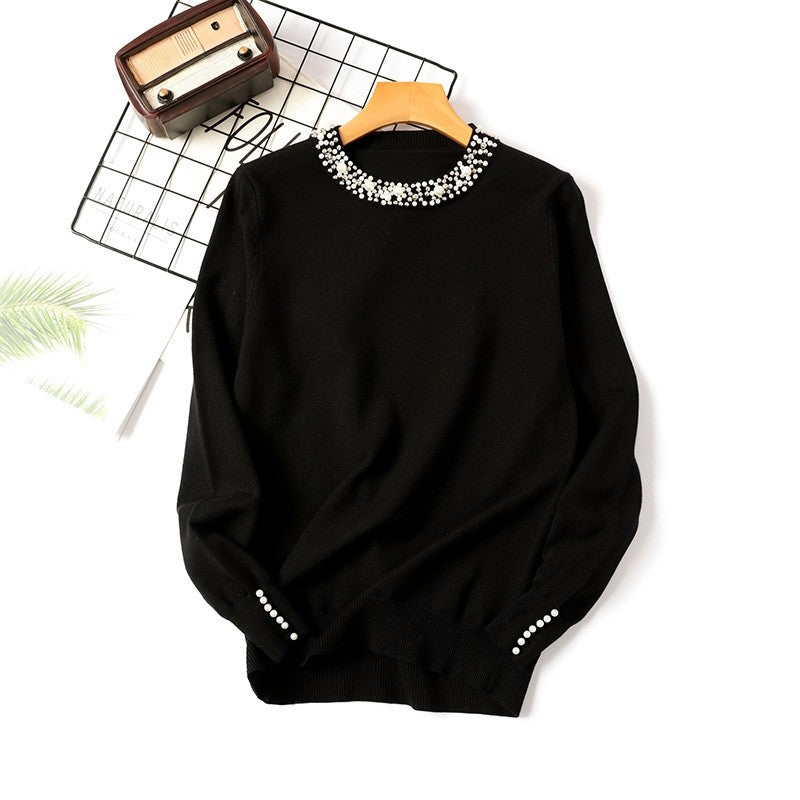 Beaded Crew Neck Pullover Sweater