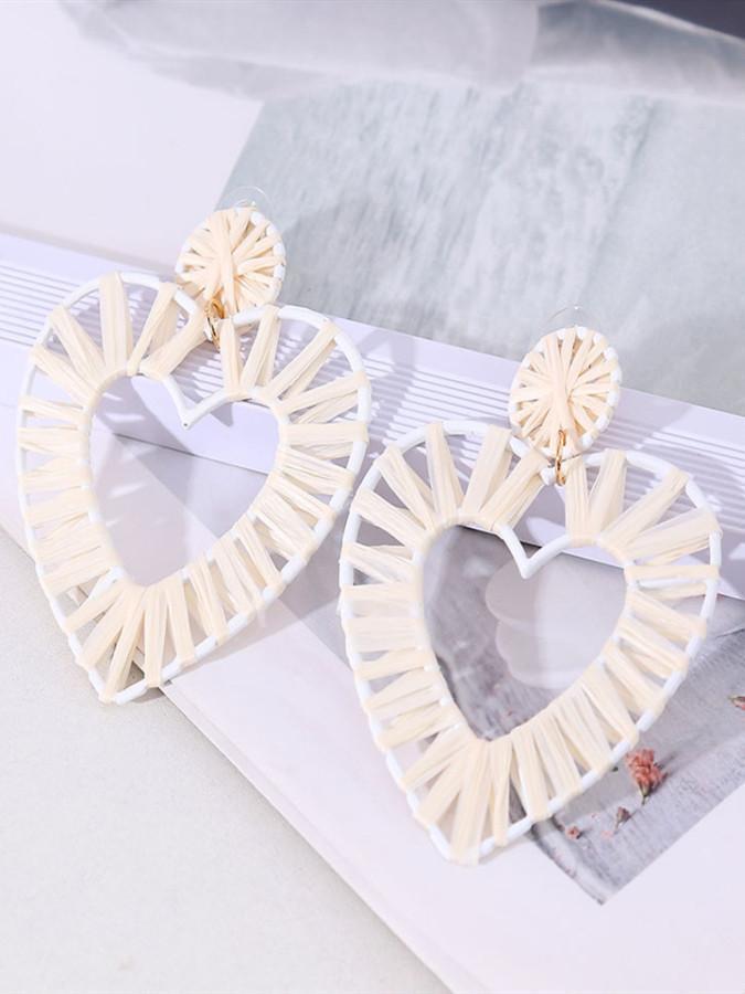Geometric Coloured Lafite Handwoven Heart-Shaped Earrings