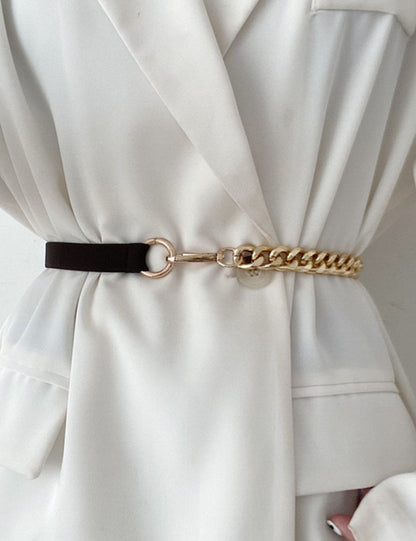 Chain Leather Splicing Simple Belt