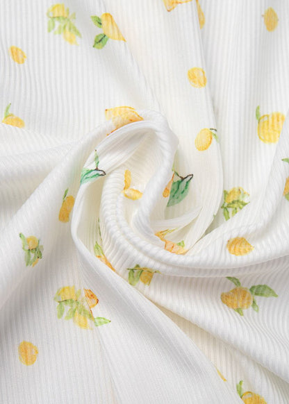 3 Piece Lemon Print Lounge Set Ribbed Fabric