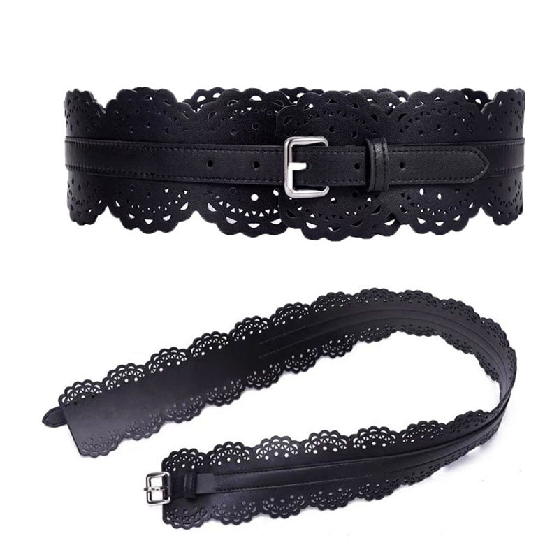 Simple Hollow Flower Wide Leather Belt