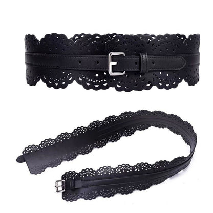 Simple Hollow Flower Wide Leather Belt
