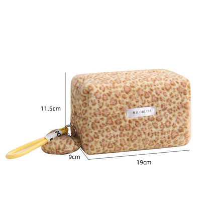 Fuzzy Leopard Print Portable Storage Bag