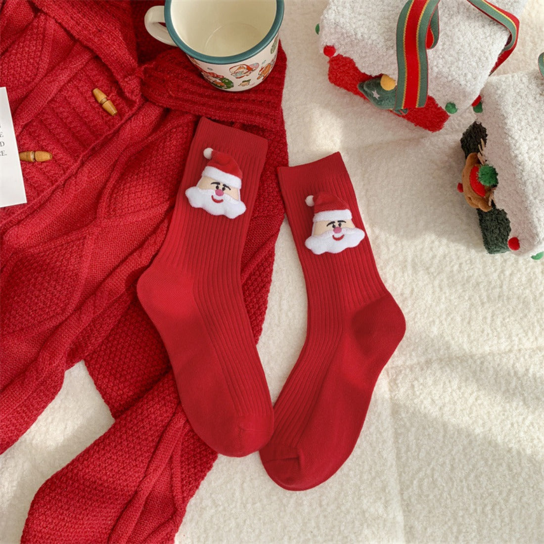 Rufia - Christmas Cartoon Pattern Mid-Calf Socks