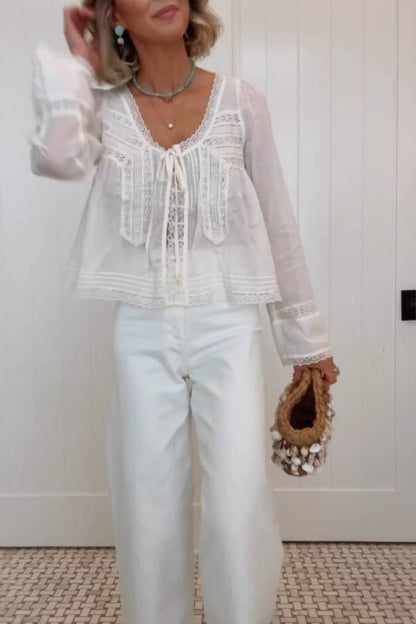 Romantic Lace Tie Sheer Chiffon Top
