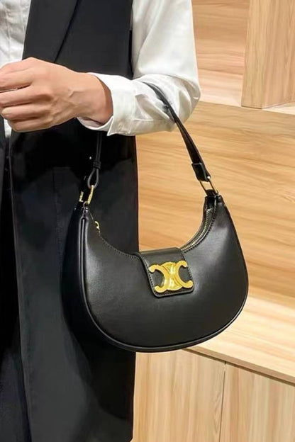 Retro metal buckle crescent bag