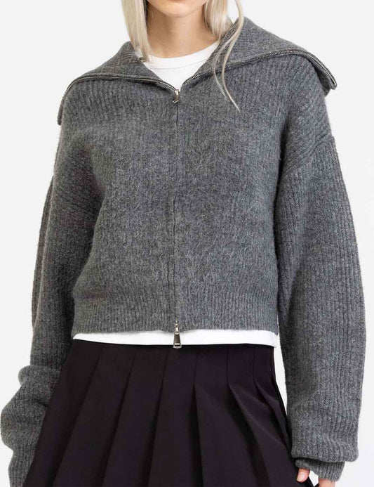 Fall Chunky Knit Open Front Zipper Cardigan