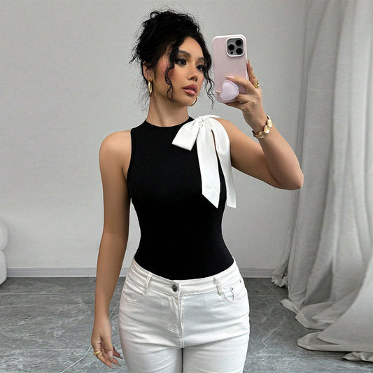 Color Block Bow Tie Slim Vest