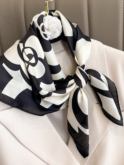 Square Contrast Color Floral Printed Scarfs&Hats