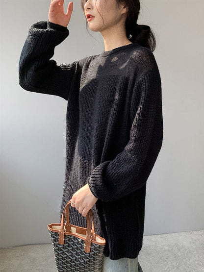 Urban Loose Solid Color Round-Neck Sweater Top
