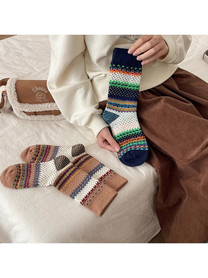 Rufia - Retro Checkered Knit Crew Socks for Winter