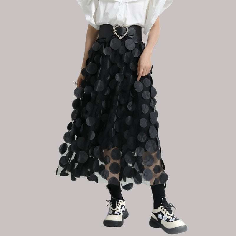 3D Polka Dot High-Waisted Skirt