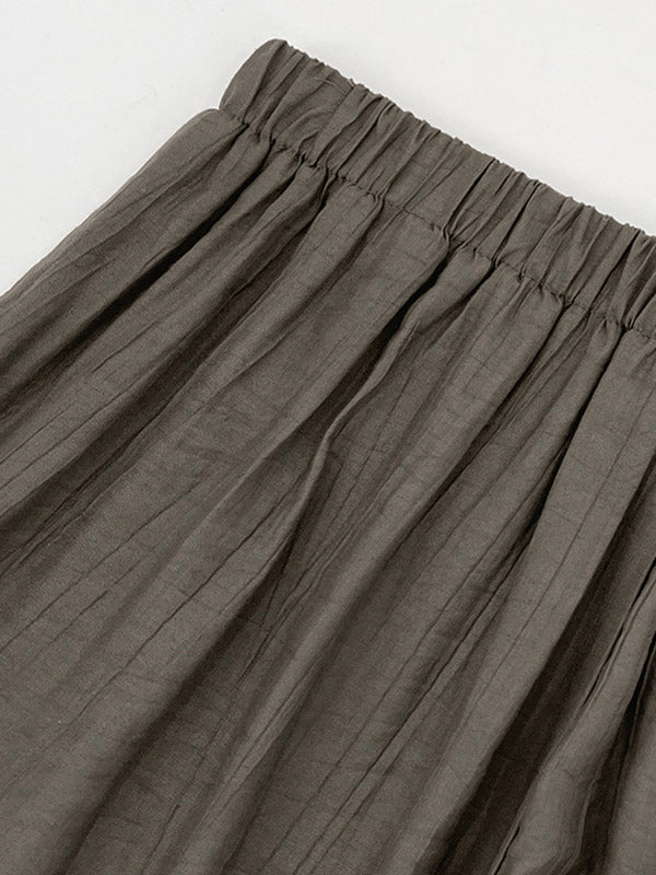 High Waisted Loose Elasticity Pleated Pockets Solid Color Pants