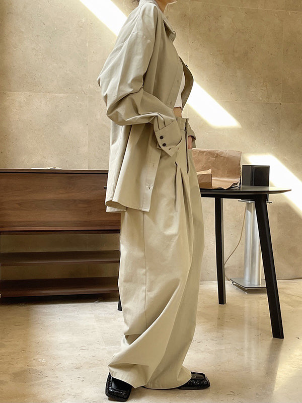 Original Loose Wide Legs Pleated Solid Color Pants