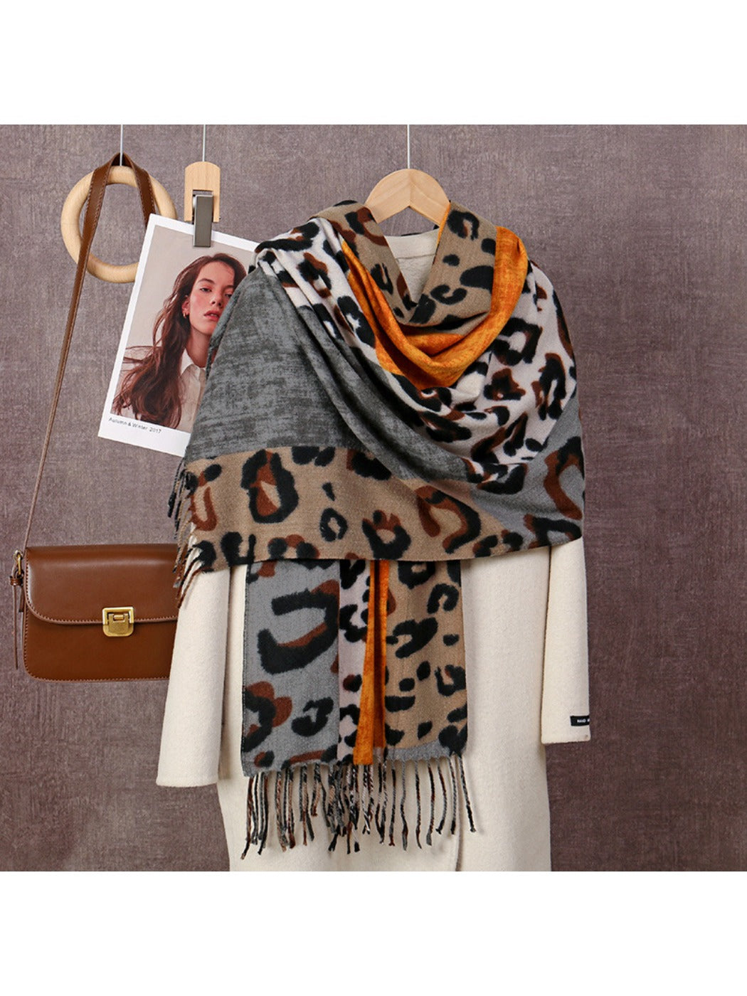 Sscarvii - Leopard Patchwork Tassel Winter Scarf