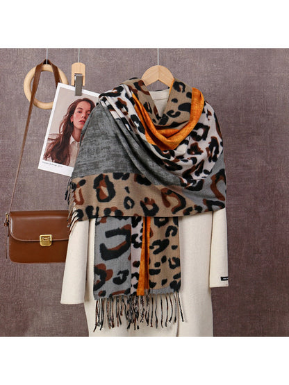 Sscarvii - Leopard Patchwork Tassel Winter Scarf