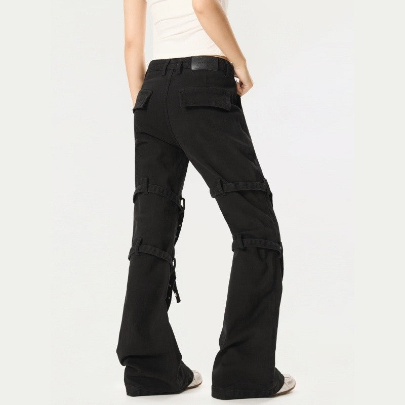 3D Tie-Wrap Flare Cargo Pants Slim Fit Unisex Design