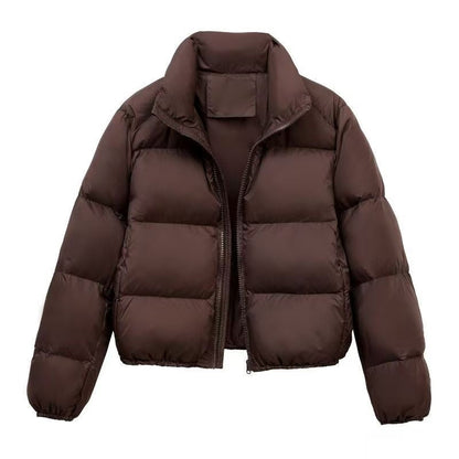 Solid Color Stand Collar Puffer Coat