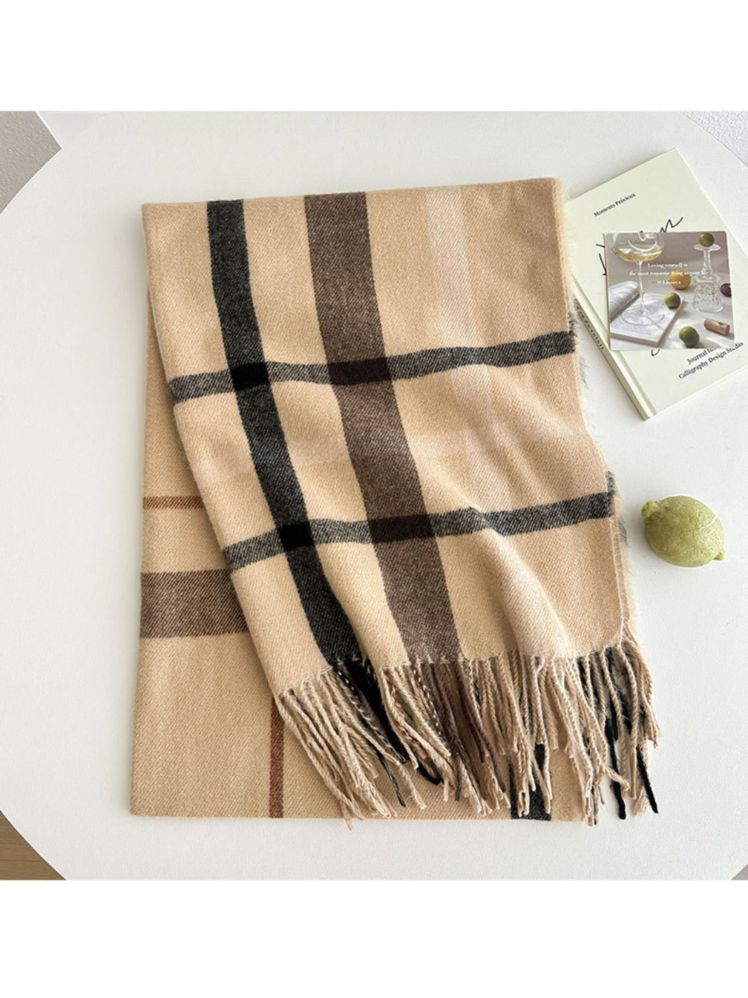 Scarvii - Reversible Color-Block Plaid Scarf with Fringe