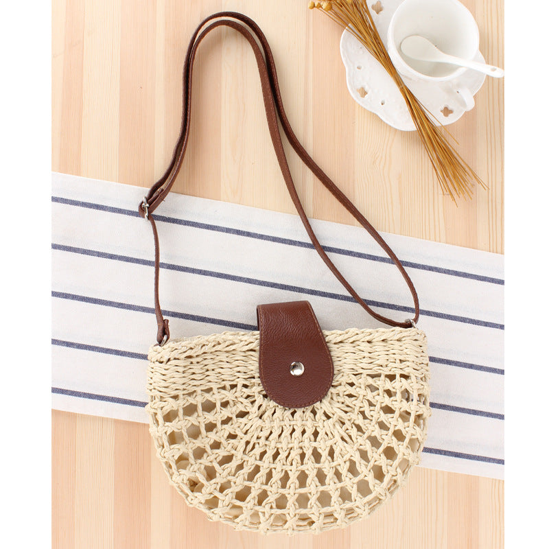 Crochet Market Bag Hollow Half Round Crossbody Bag