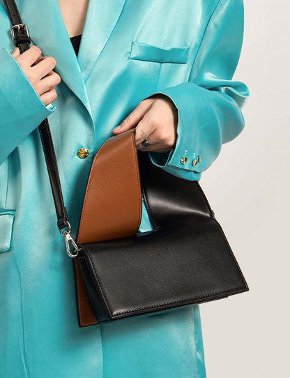 Color Block Twisted Square Tote Shoulder Bag