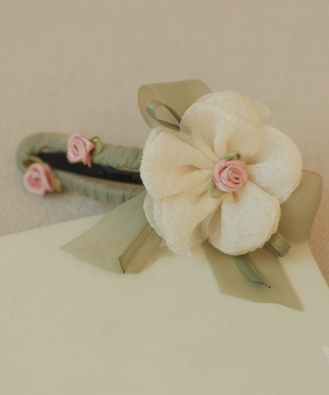 Vintage Light Green Plastic Asymmetrical Tulle Floral Hairpin