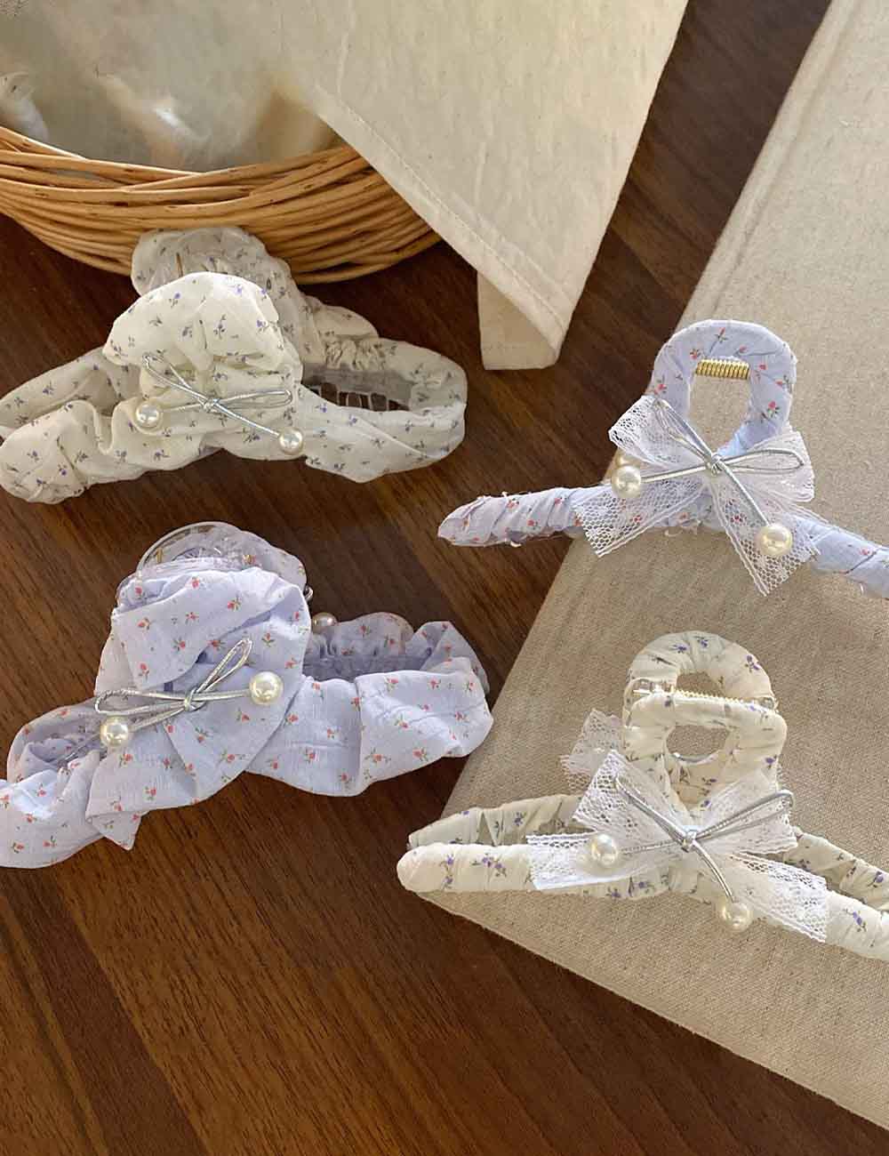 Elegant Floral Fabric Lace Bow Hair Claw Clips