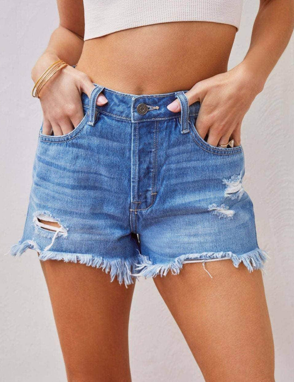 High Waist Washed Demin Shorts