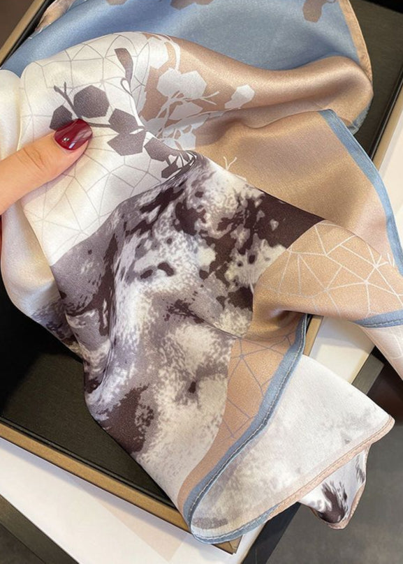 Satin Floral Square Scarf With Subtle Neutrals