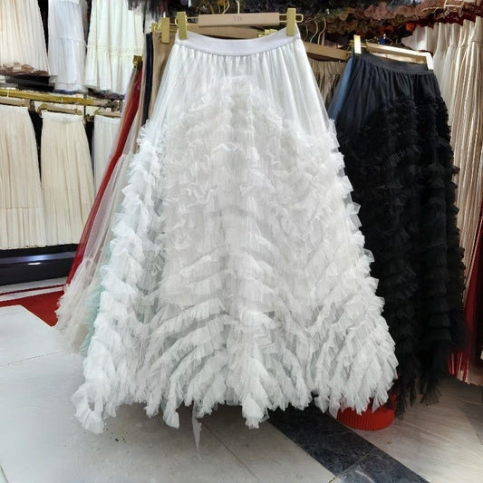 Sheer Slimming Layered Midi Skirt Polyester Loose Paneled